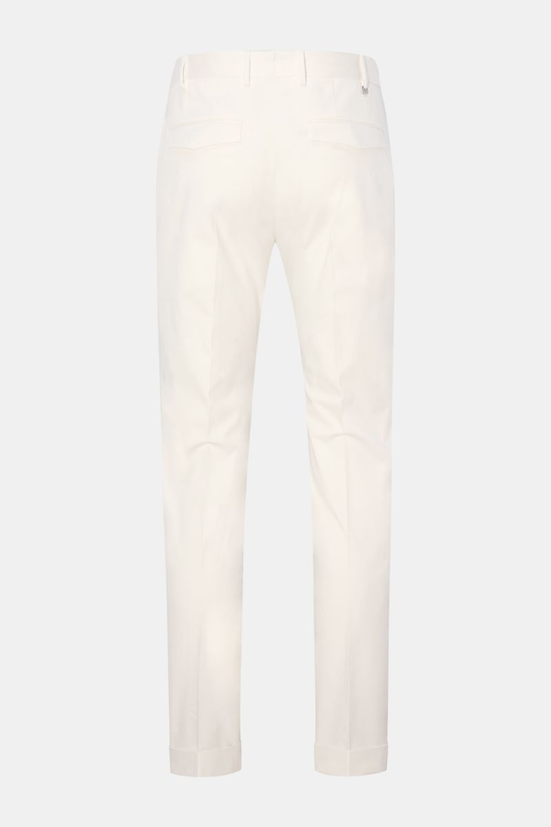PT Torino Chino 'Master Fit' offwhite Rückansicht, knöchellang, elastischer Baumwoll-Twill, Saumaufschlag, französische Taschen, Master Fit Schnitt.