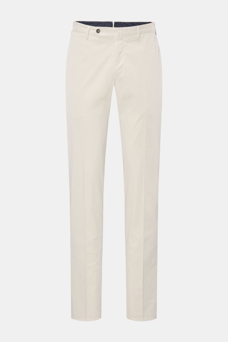 PT Torino Chino 'Slim Fit' beige aus Baumwoll-Twill mit leichtem Stretch, weichem Griff, französischen Taschen, Uhrentasche, Reißverschluss, Knöpfen.