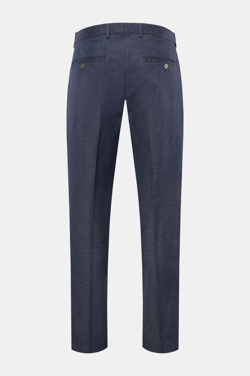 Rear view of Circolo 1901 Jogger pants 'Flamed Effect' navy mottled, lightweight cotton blend with elasticated fabric, regular fit, and buttoned back pockets.

Additional description:
Casual sophistication refined: With their lightweight cotton fabric,