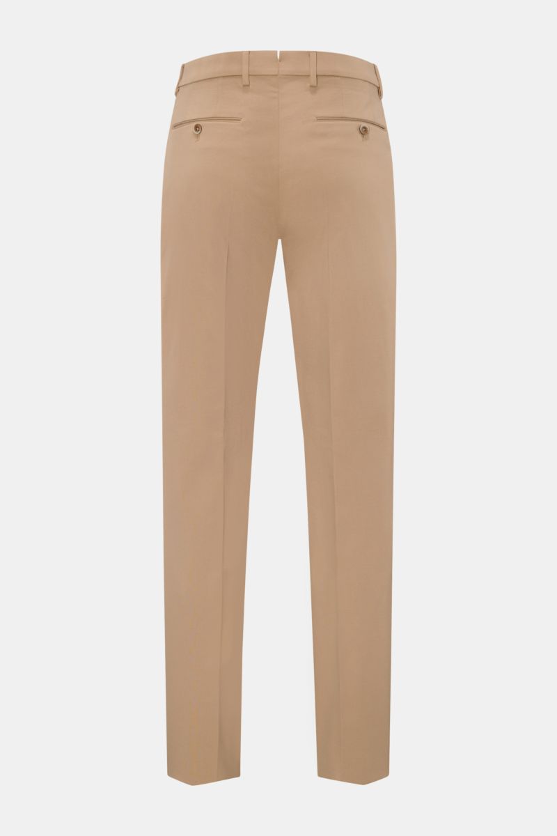 GTA Jerseyhose 'Federico' beige von hinten, Regular Fit, elastischer Bund, französische Taschen, Bundfalte, weicher Jersey aus Viskose und Microfaser.