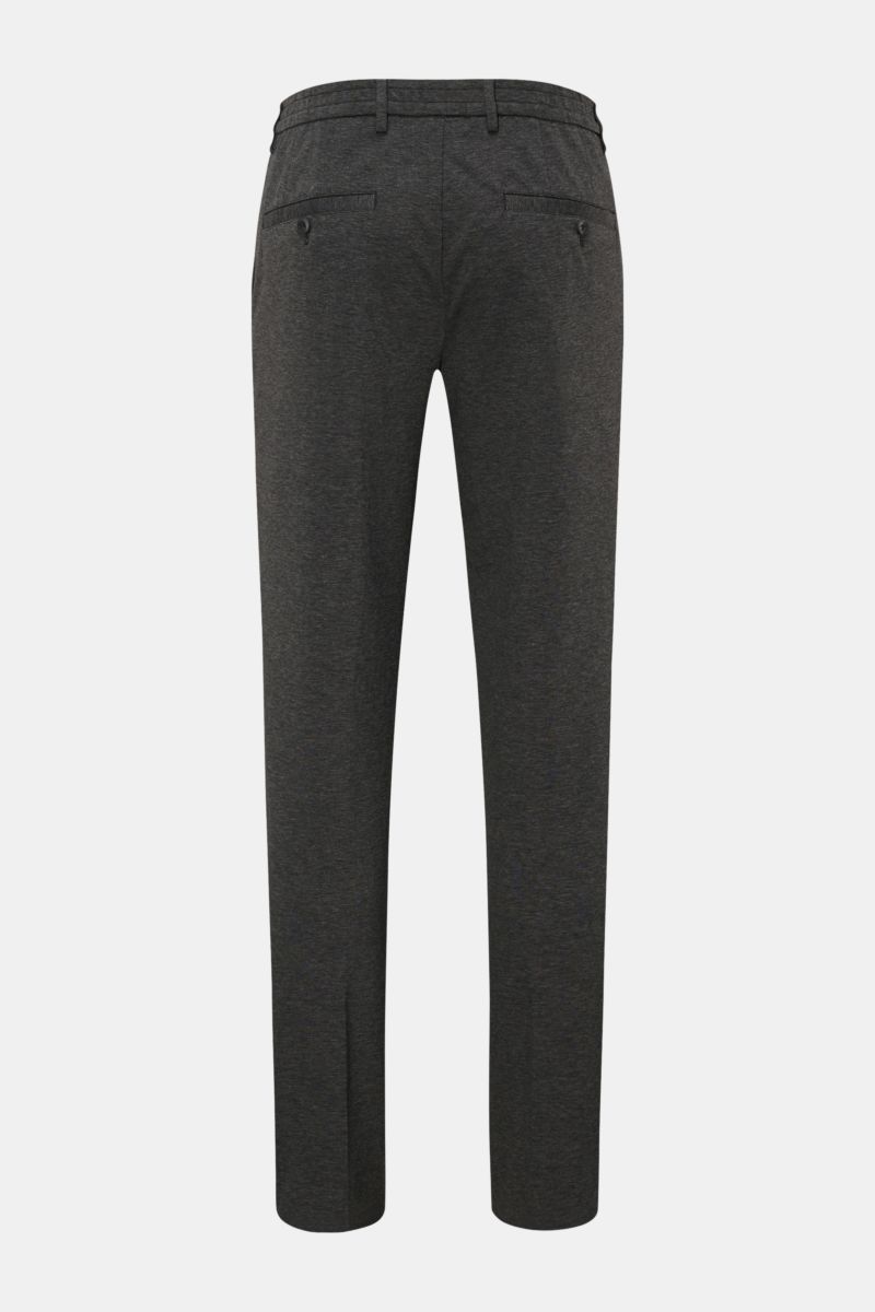 GTA Hose 'Davide' dunkelgrau meliert, knöchellang, slim fit, Jersey aus Baumwoll-Mix, Rückansicht mit Gesäßtaschen, elastischer Bund.