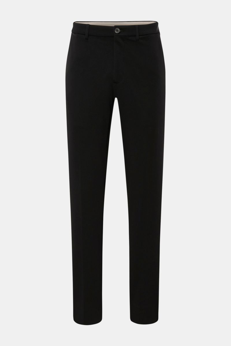 GTA Hose 'Davide' schwarz, knöchellang, schmal zulaufend, Regular Fit, aus Baumwoll-Mix Jersey, vorne mit Bundknopf und Reißverschluss, französische Taschen.