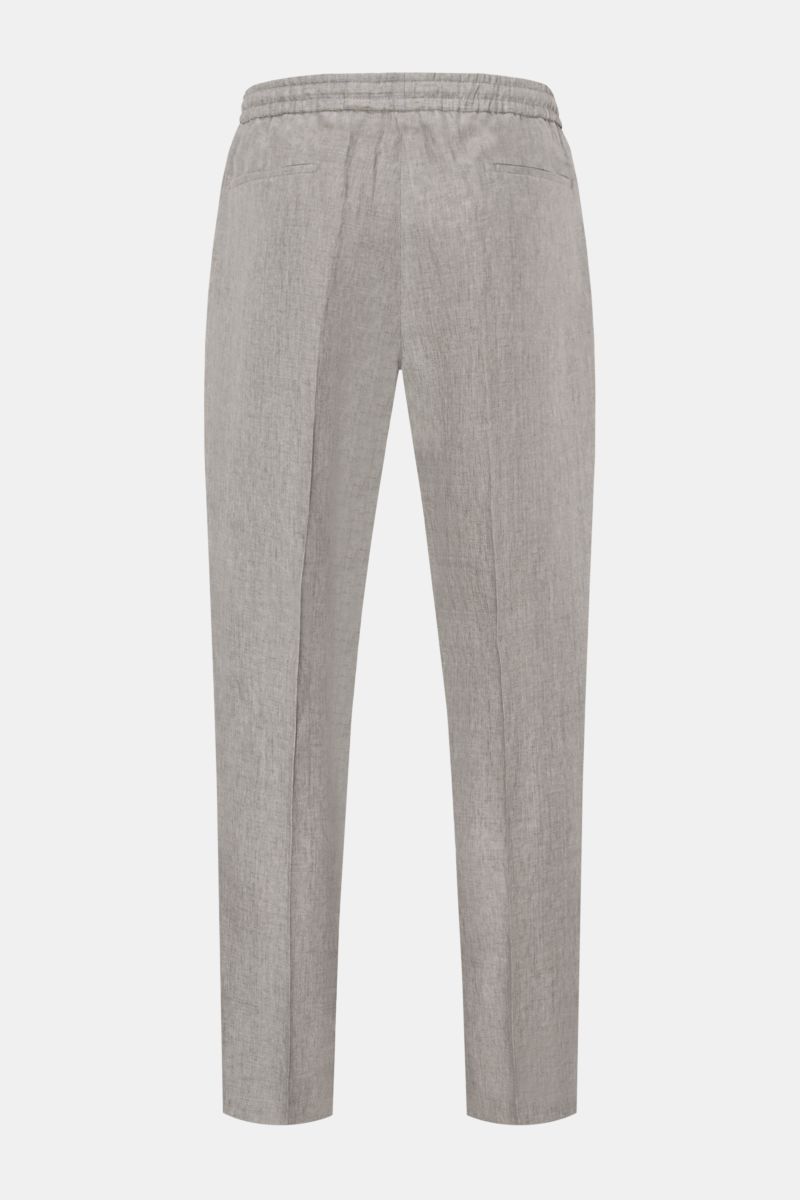 Briglia 1949 Jogger pants 'Wimbledon' grey mottled shown from the back on a white background, high waist, elasticated waistband with drawstring, zip fly, single pleat, French and jetted back pockets, tapered fit, ankle length, made of pure slightly robust