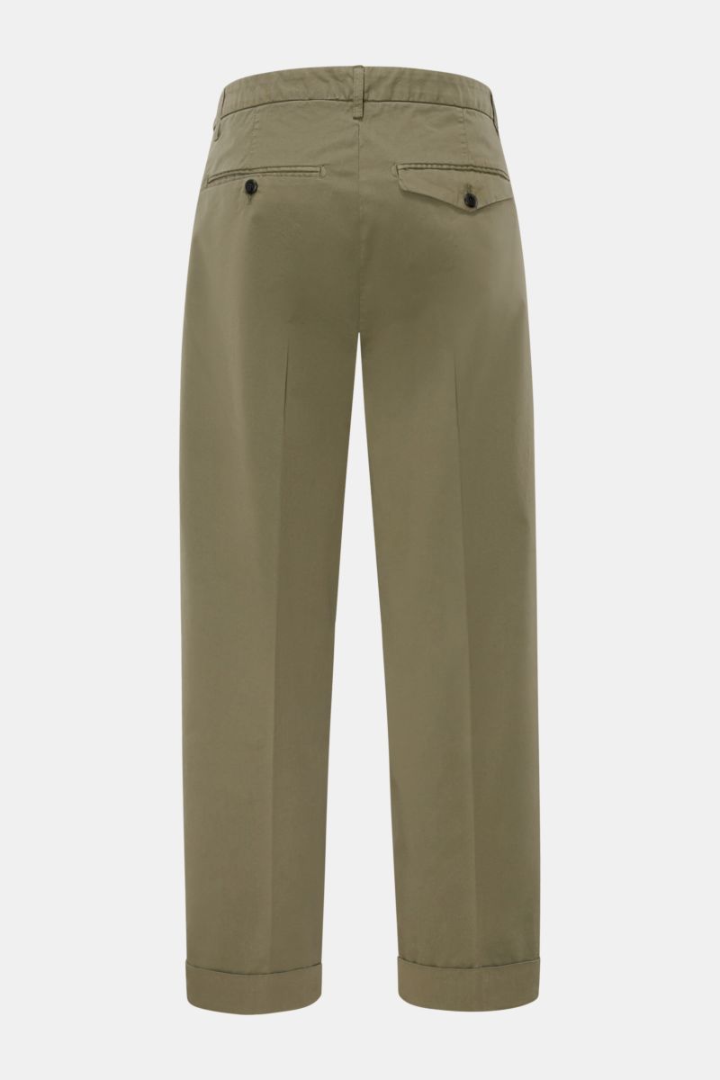 Dondup Baumwollhose 'Mel' oliv, hinten fotografiert, knöchellang mit einfacher Bundfalte, Gesäßtaschen mit Knopf, weicher Baumwoll-Twill, Loose Fit.