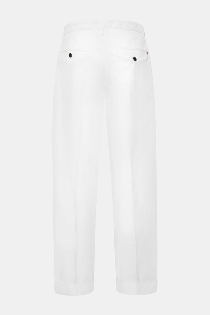 Dondup Baumwollhose 'Mel' weiß, loose fit, knöchellang, einfache Bundfalte, französische Taschen, rückseitig mit geknöpften Gesäßtaschen, aus weichem Twill.