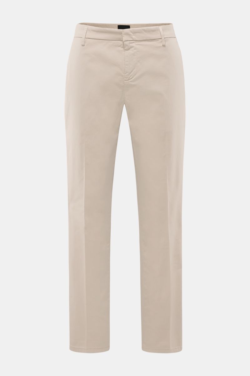 Dondup Baumwollhose 'Gaubert' beige, slim fit, schmal geschnitten, elastische Baumwolle, französische Taschen, Frontansicht, weicher Griff, garment dyed.