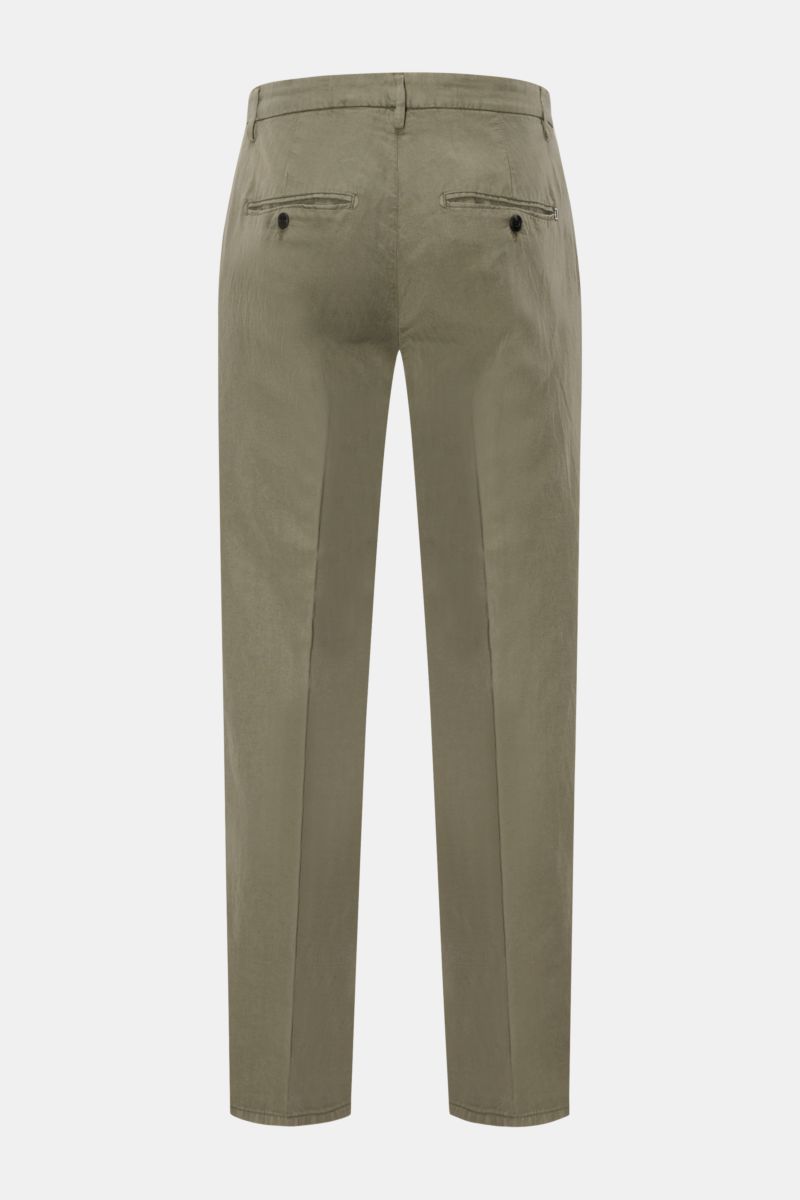 Dondup Chino 'Gaubert' oliv Rückansicht, Slim Fit, Twill-Mix aus Lyocell, Baumwolle, Leinen, garment dyed, schmal geschnittene Waden, Taschen mit Knopf.