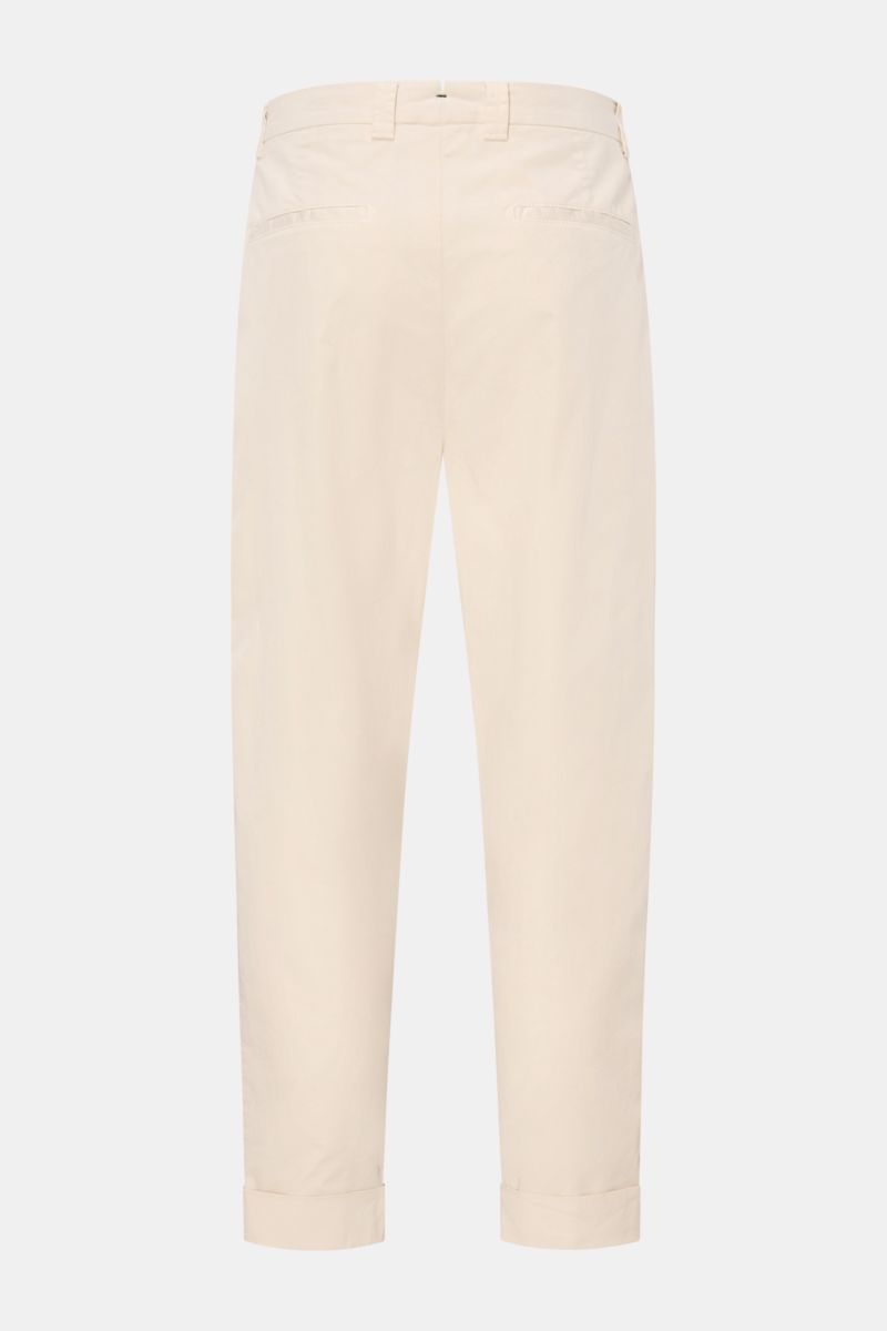 Berwich Chino 'Chiaia' creme, Rückansicht, knöchellang, Tapered Fit, Baumwoll-Twill, leicht elastisch, schmal zulaufend, Bundknöpfe, Taschen, Saumaufschlag.