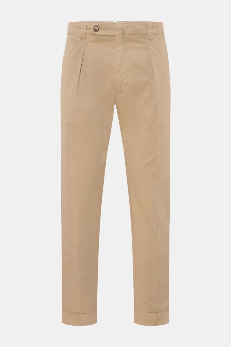 Berwich Chino 'Chiaia' beige in Frontansicht, knöchellang, Tapered Fit, elastische Baumwolle, Twill, Bundfalte, Taschen, Saumaufschlag.