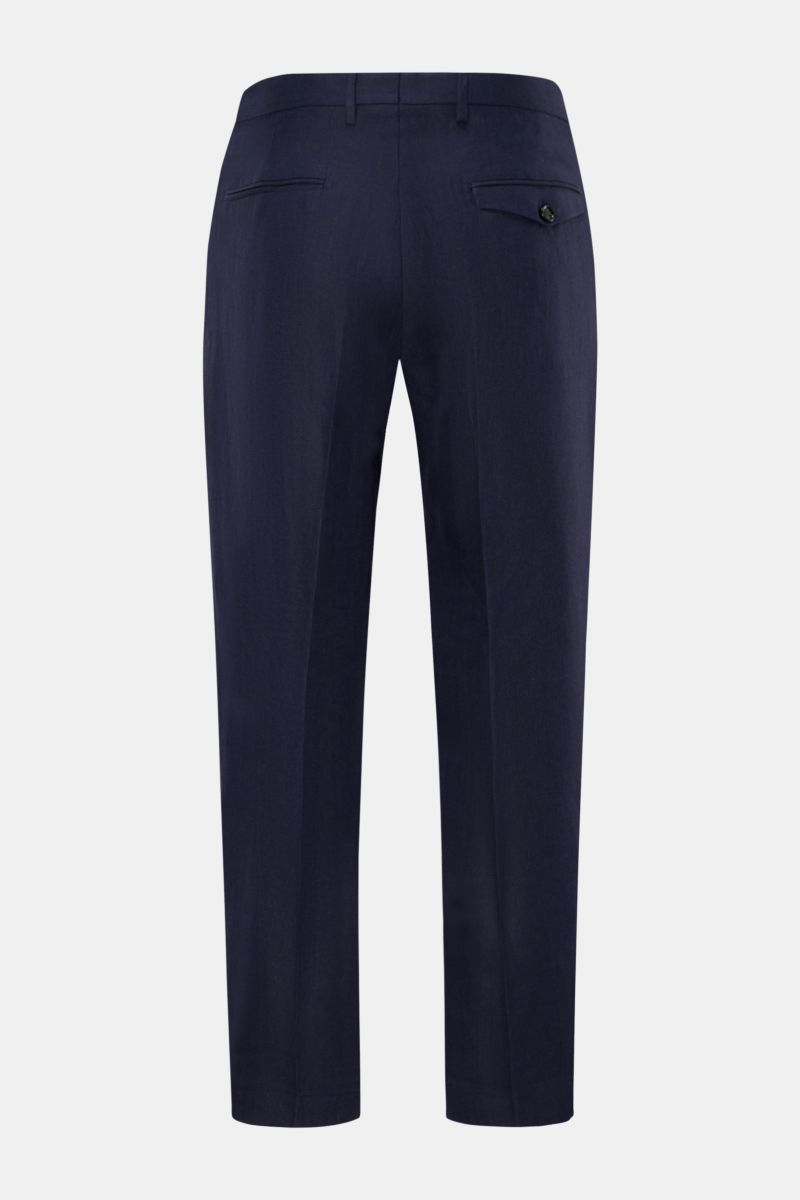 Berwich Leinenhose 'Chiaia' navy, knöchellang, tapered Fit mit Fischgratstruktur, reine Leinenhose in schmal zulaufender Form, Rückansicht.
