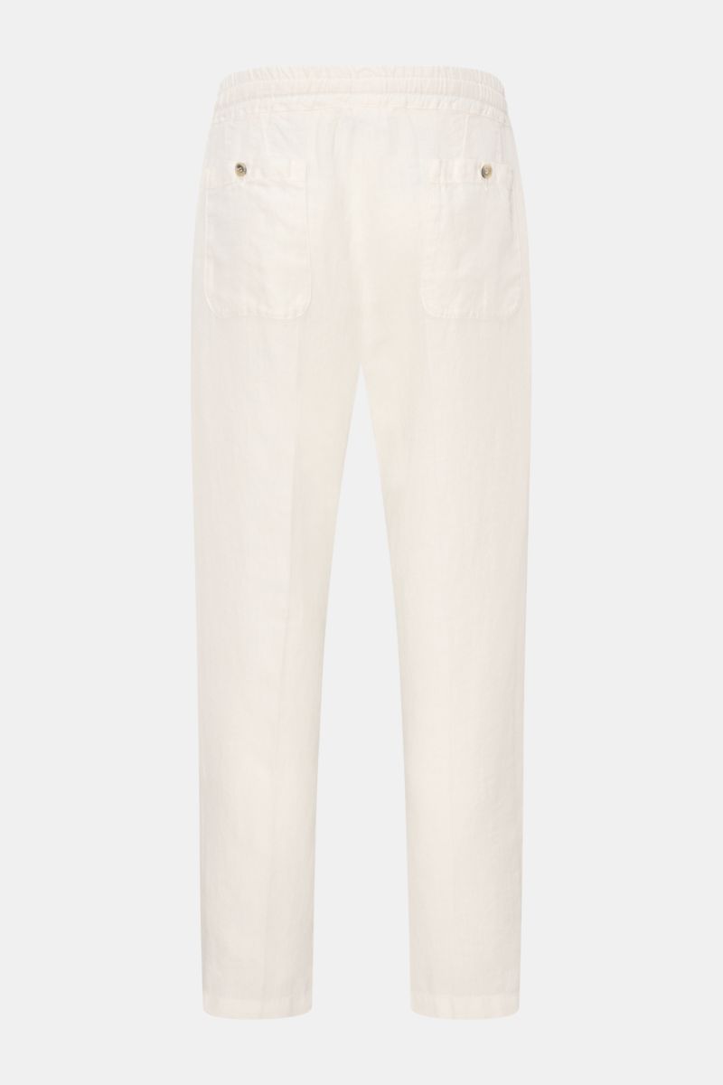 Altea Leinen-Jogpants 'Mattia' offwhite, knöchellang, Tapered Fit, elastischer Bund, Rückansicht, reine Leinenqualität, leichte, weiche Hose.