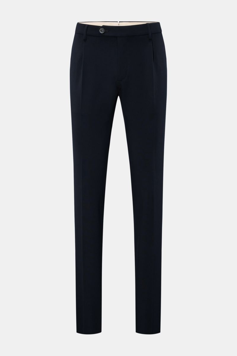 Front view of navy blue GTA Trousers 'Federico' made from a viscose and microfiber blend with a slightly elasticated, soft feel fabric. For stylish office looks: The trousers 'Federico' by GTA combine maximum comfort with timeless elegance to make a versa