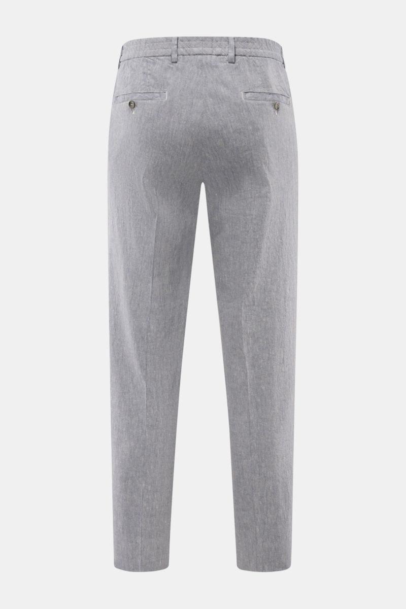 GTA Hose 'Davide' graublau meliert, Rückansicht, knöchellang, schmal zulaufend, Leinen-Baumwoll-Mix, elastischer Bund, französische Taschen.
