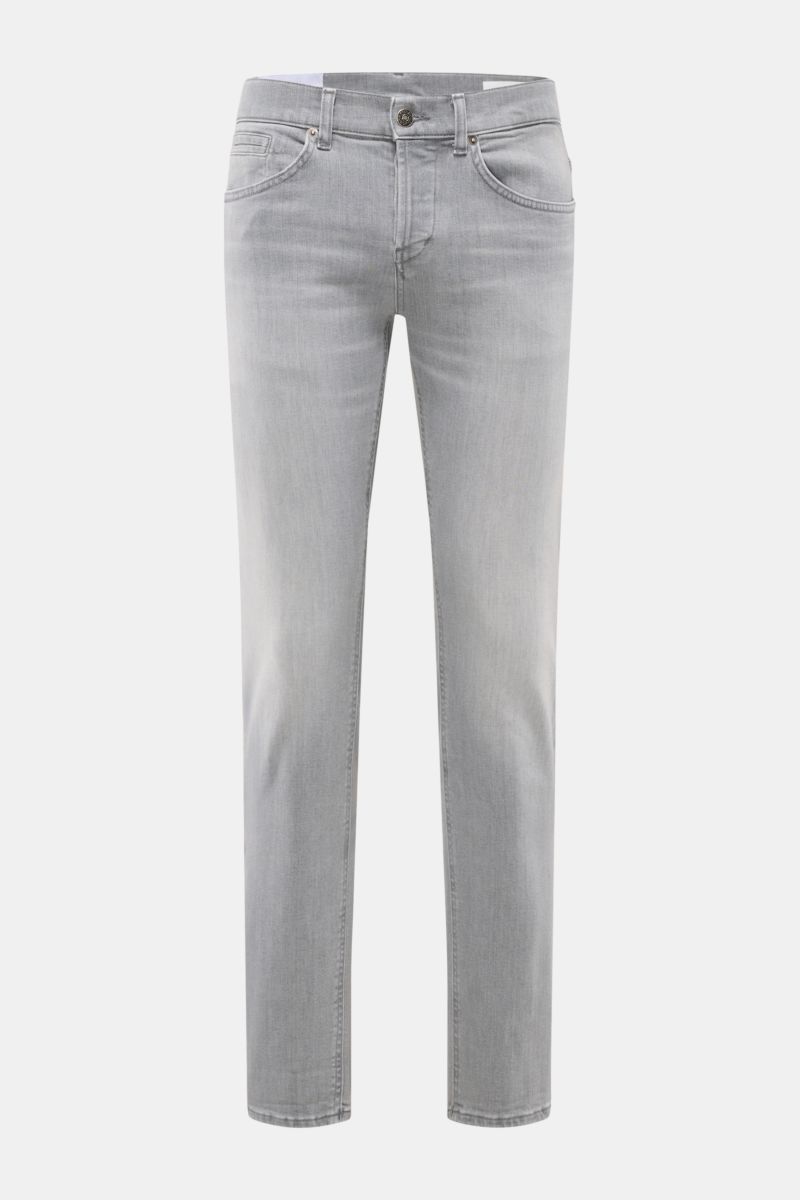 Front view of Dondup Jeans 'George' grey, skinny fit stretchy cotton denim with authentic used wash, button fly, five-pocket style.