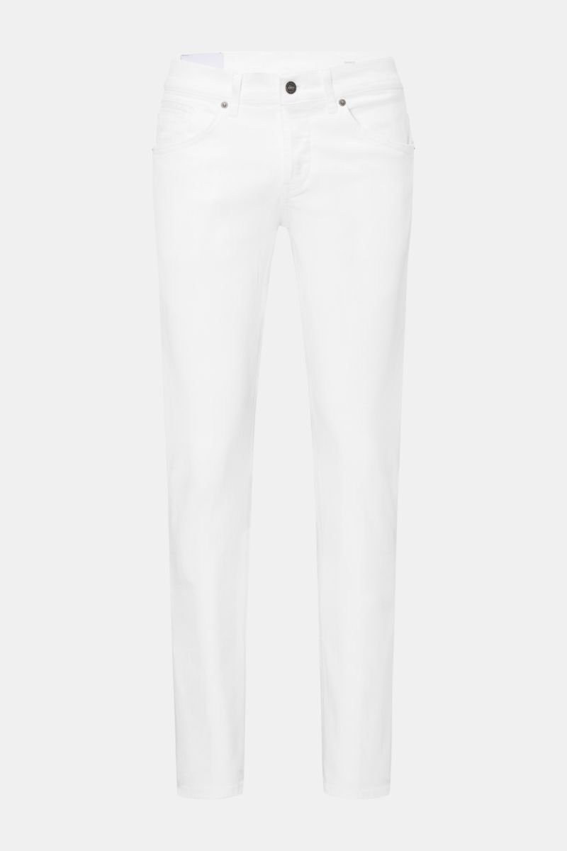Dondup Jeans 'George' offwhite, Frontansicht, Skinny Fit aus elastischer Baumwolle mit niedrigem Bund, Button Fly, Five-Pocket-Stil und weichem Griff.