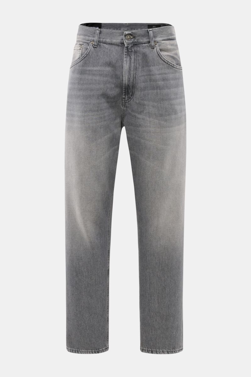 Front view of Dondup Jeans 'Paco' grau in authentic grey denim with used wash, slight distressing, tapered fit, and zip fly.

Description: Zeitloser Klassiker: Die Jeans 'Paco' von DONDUP überzeugt mit authentischer Denim-Optik und bietet zugleich hohe