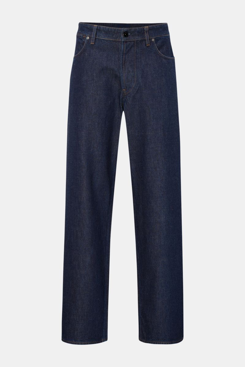 Stone Island Jeans 'Indigo Denim - Rinsed' navy im Loose Fit, gerader Schnitt, Button Fly, Five-Pocket-Stil, Kompass-Badge am Bund, Frontansicht.