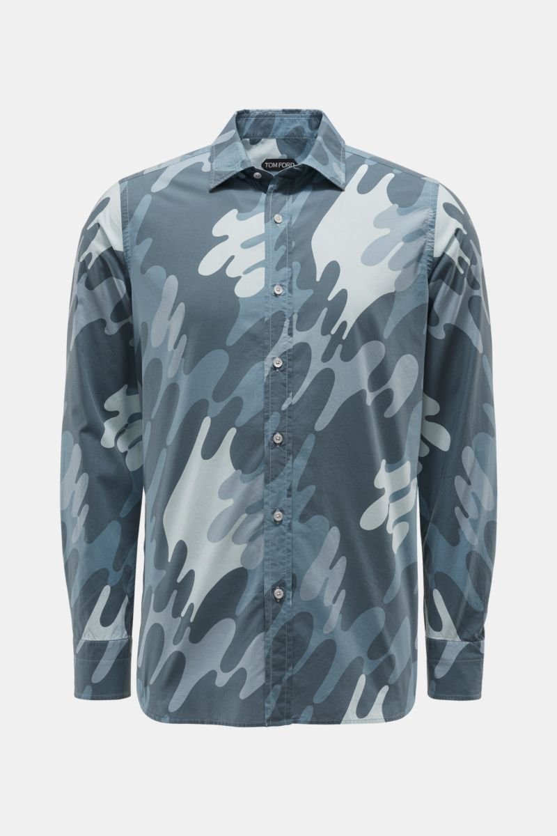 Casual shirt Kent collar grey-blue patterned