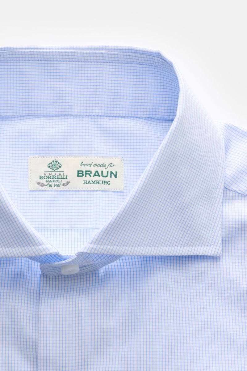 Borrelli Business shirt 'Nando' shark collar light blue/white checked