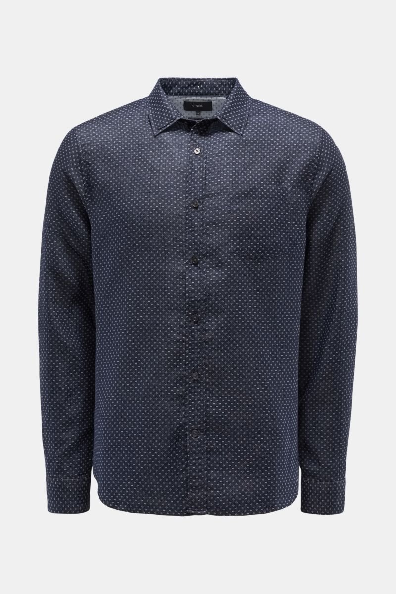 Casual shirt slim collar navy patterned