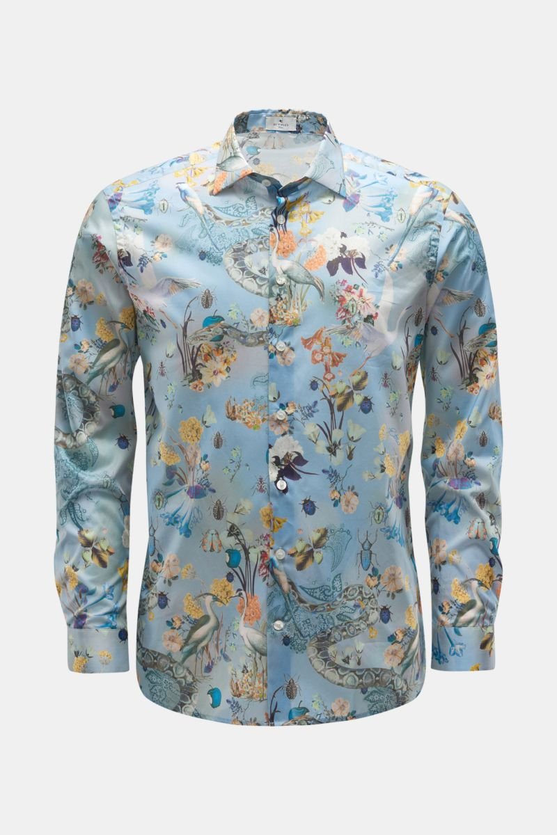 Casual shirt slim collar smoky blue patterned