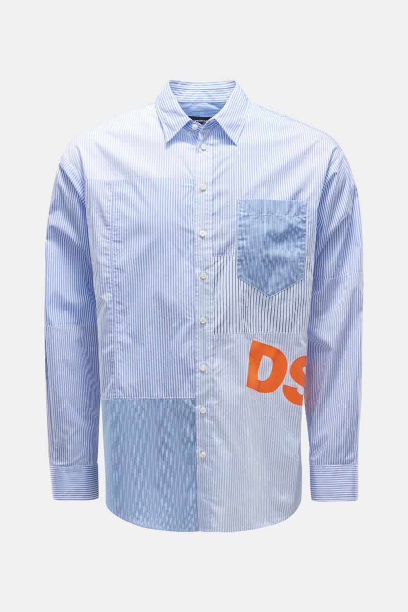 Casual Hemd 'Patchwork Drop Shirt' hellblau/weiß gestreift