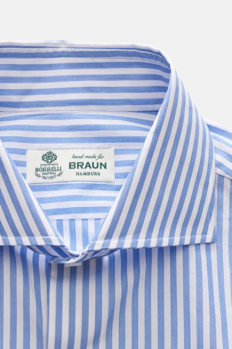 GB8292 Extra Slim Details about   $375 Luigi Borrelli Light Blue Striped Shirt 