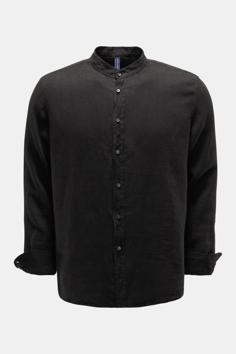 Leinenhemd 'Linen Guru Shirt' Grandad-Kragen schwarz