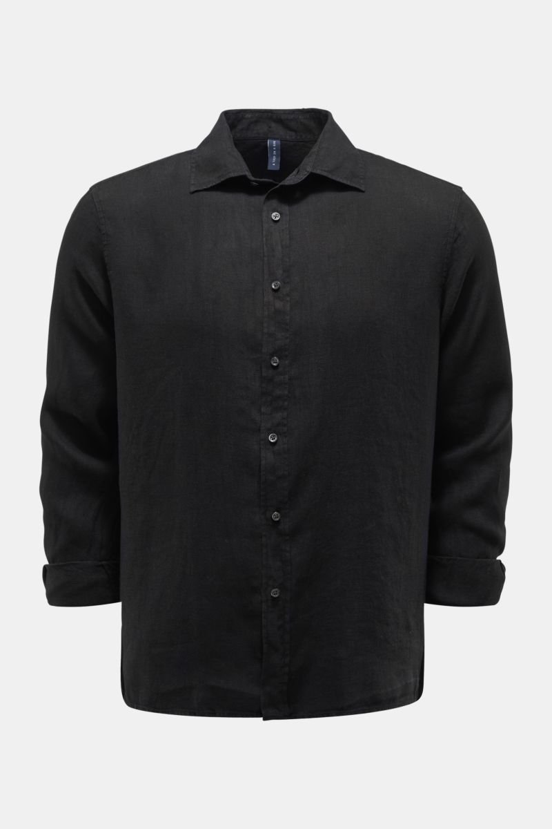 Leinenhemd 'Linen Shirt' Haifisch-Kragen schwarz