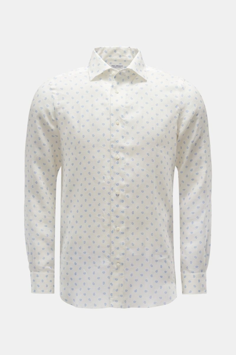 Linen shirt Kent collar cream/light blue patterned