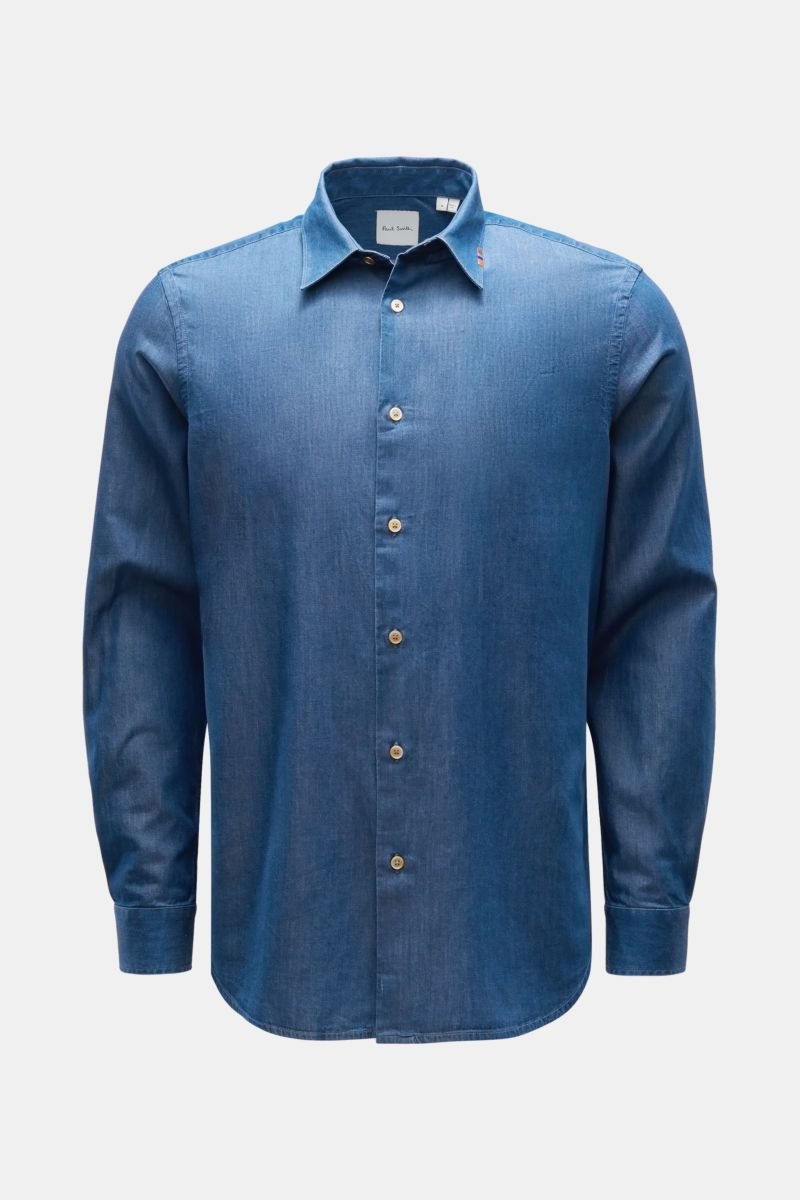 Chambray shirt Kent collar grey-blue