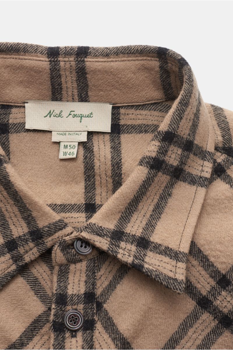 Nick Fouquet Casual Hemd schmaler Kragen hellbraun/schwarz kariert