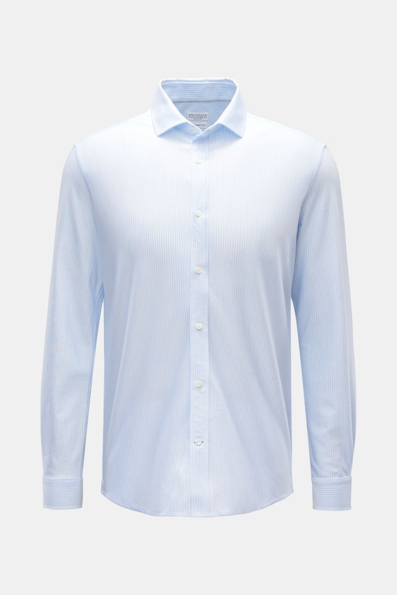 Jersey shirt 'Leisure Fit' shark collar light blue/white striped