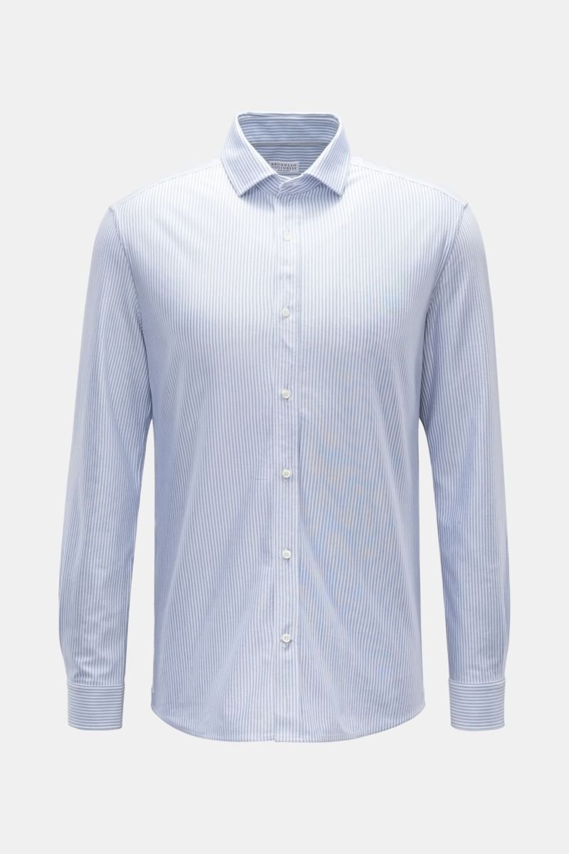 Jersey shirt 'Leisure Fit' shark collar smoky blue/white striped