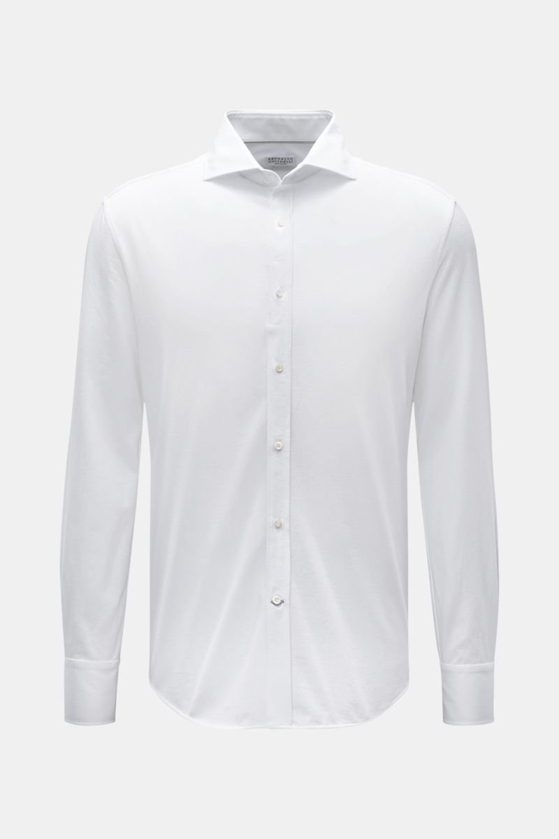 Jersey shirt 'Slim Fit' shark collar white