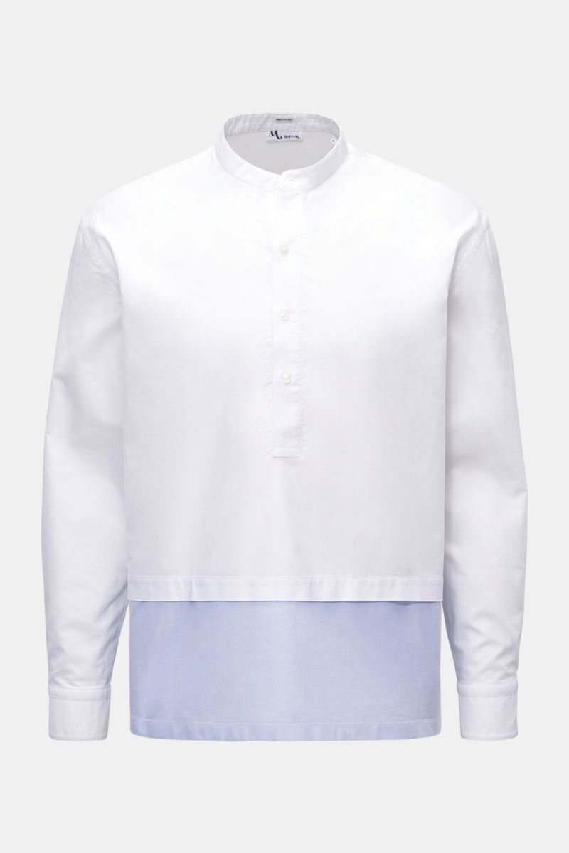 Popover shirt 'Aabuja' grandad collar white/light blue