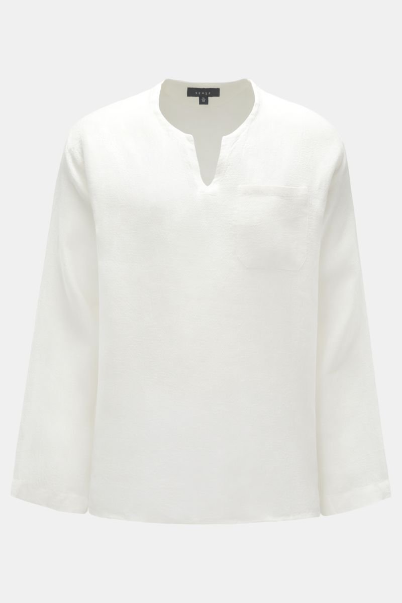 Linen popover shirt off-white patterned