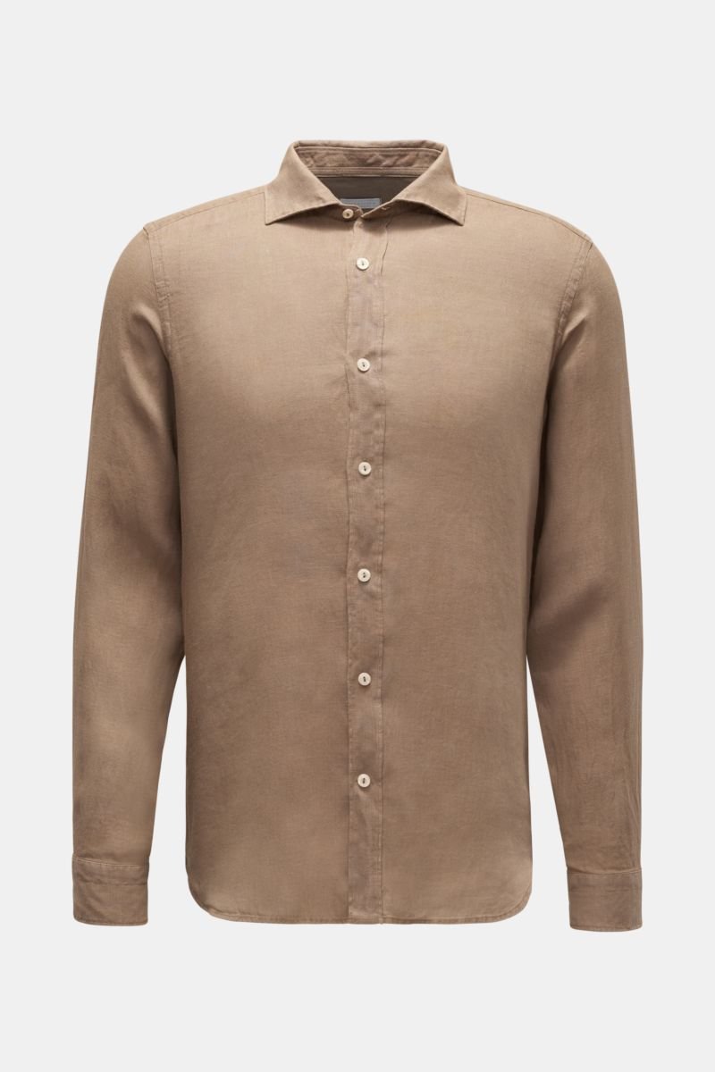 Linen shirt shark collar brown