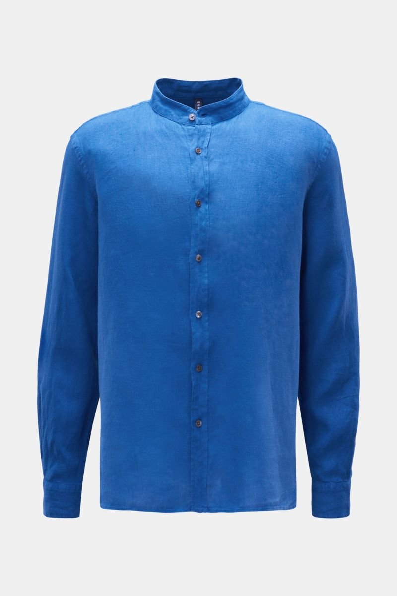 Leinenhemd 'Linen Guru' Grandad-Kragen blau