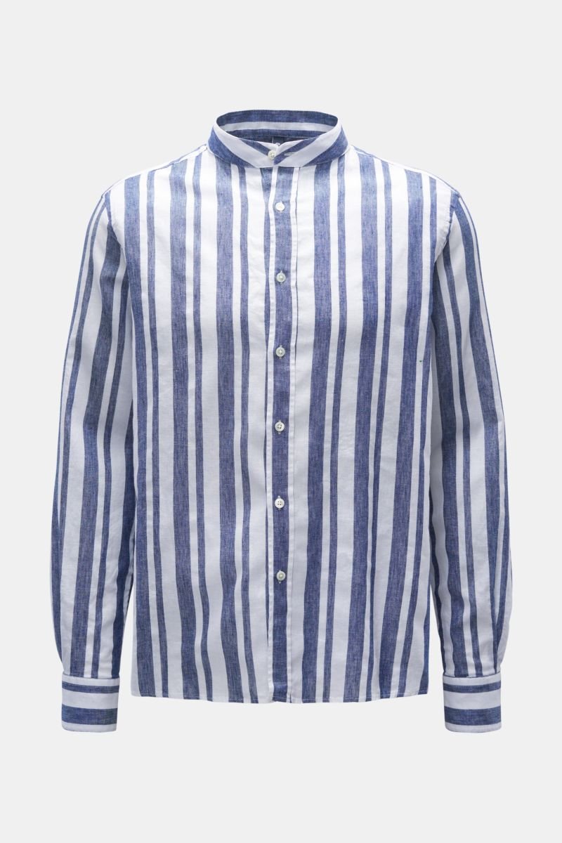 Casual shirt 'Linen Stripe Guru' grandad-collar navy/white striped