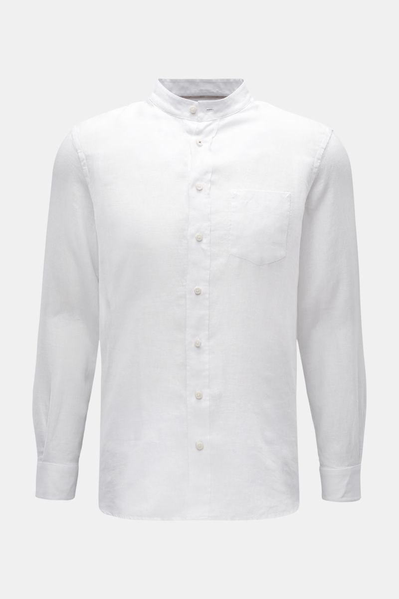 Leinenhemd 'Linen Collar Shirt' Grandad-Kragen weiß