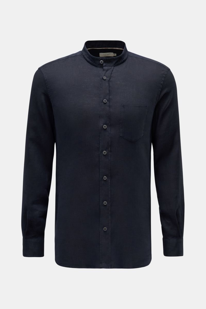 Leinenhemd 'Linen Collar Shirt' Grandad-Kragen navy