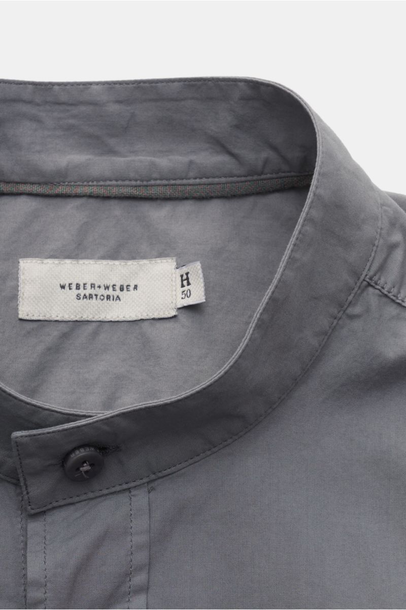 Weber+Weber Casual Hemd 'Vintage Popeline Collar Shirt' Grandad-Kragen grau