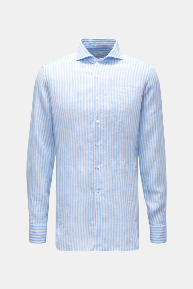 Linen shirt shark collar light blue/white striped