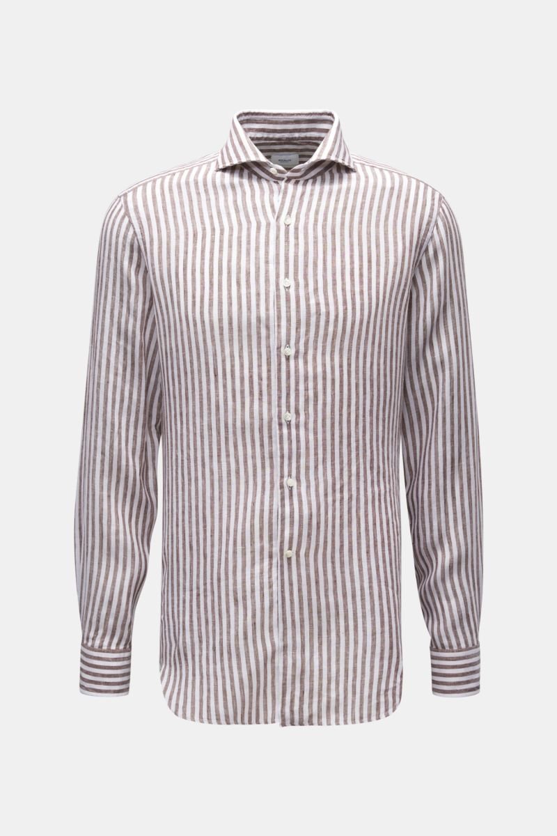 Linen shirt shark collar dark brown/white striped