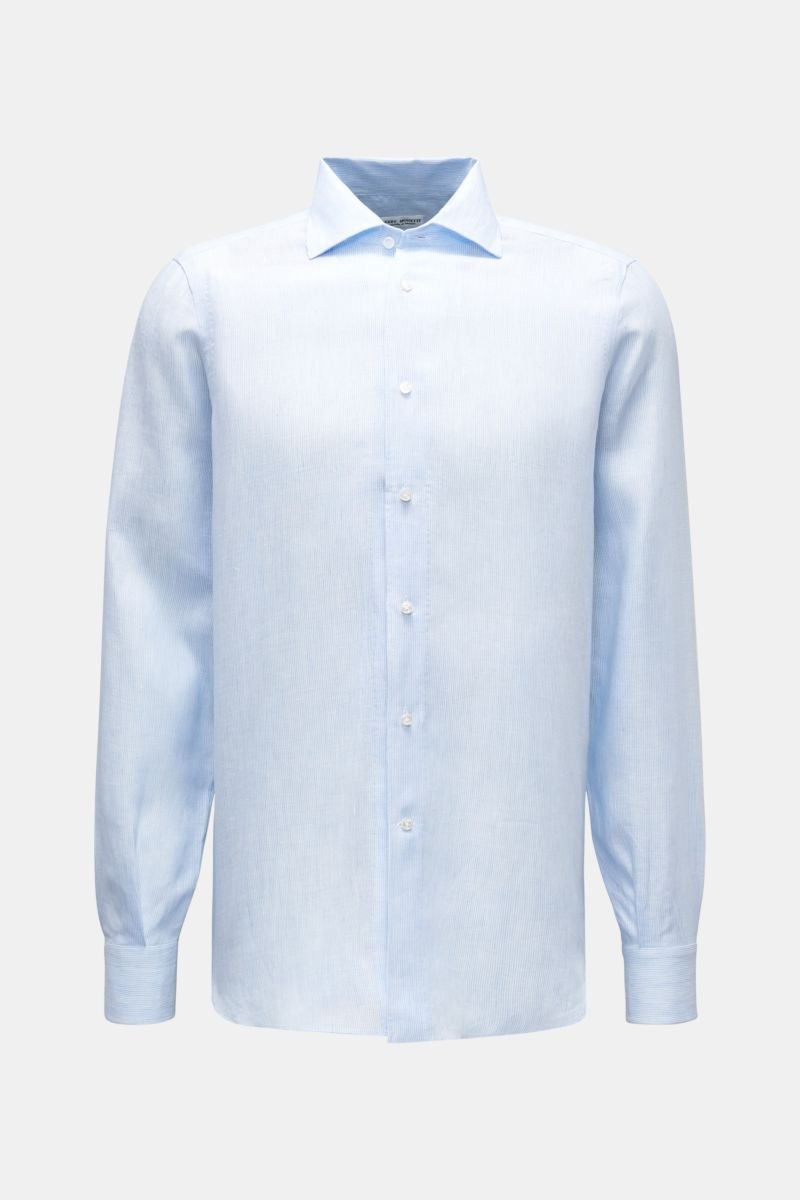Linen shirt Kent collar light blue/white striped