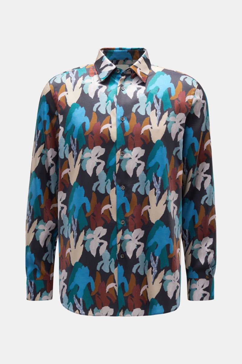 Casual shirt Kent collar blue/teal/brown patterned