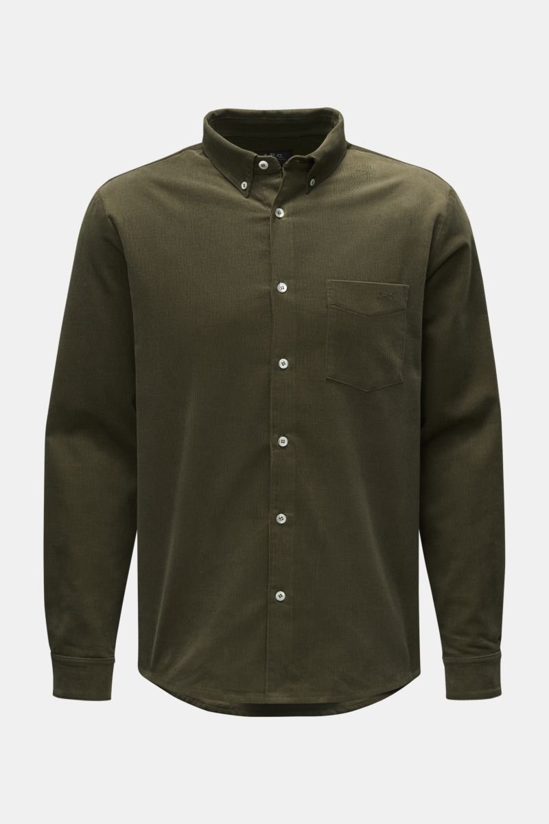Corduroy shirt 'Serge' button-down collar olive
