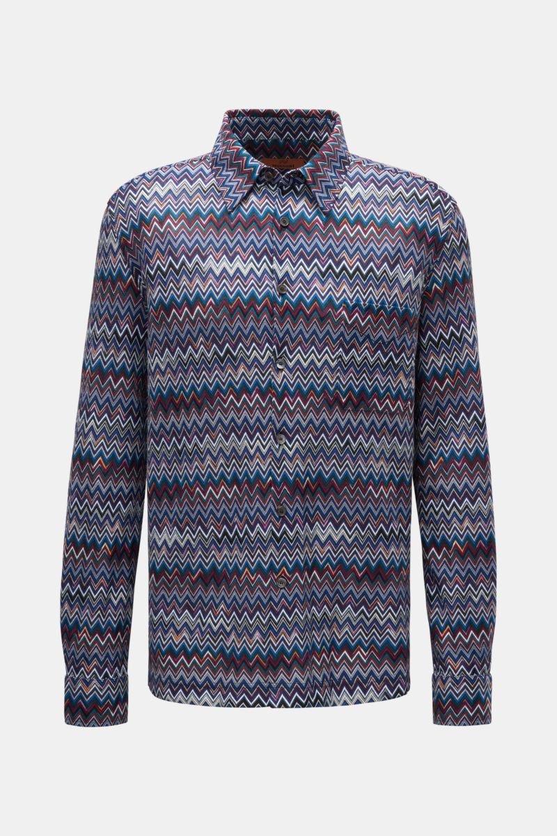 Knit shirt Kent collar blue/white/burgundy patterned