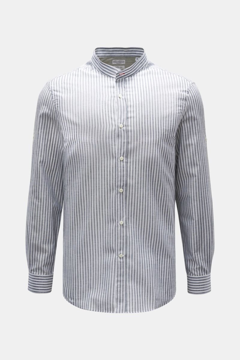 Casual shirt 'Easy Fit' grandad collar grey/white striped